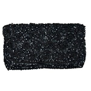 Vintage Black Beaded and Sequined Clutch